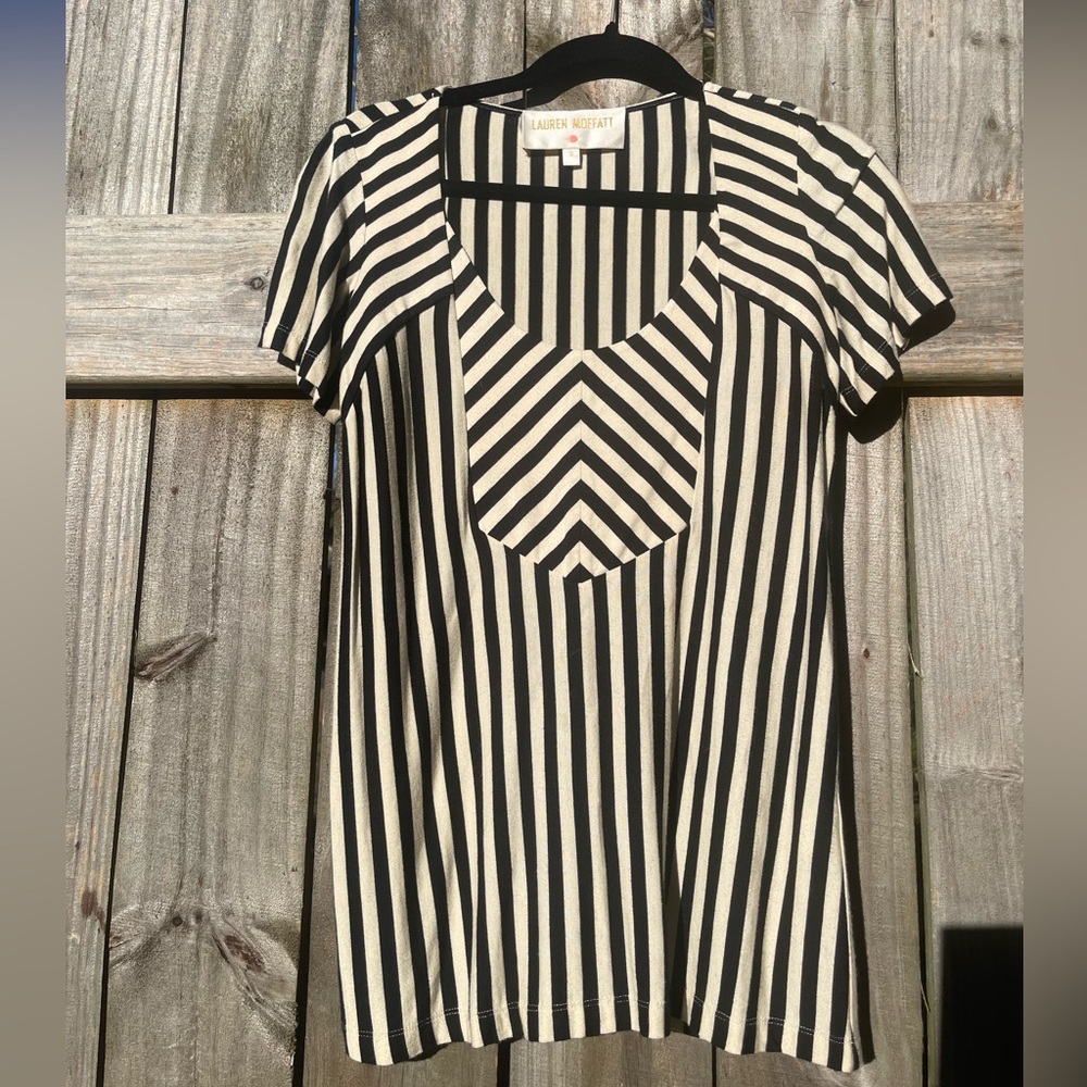 Lauren Moffatt Black and Ivory Striped Blouse Size S